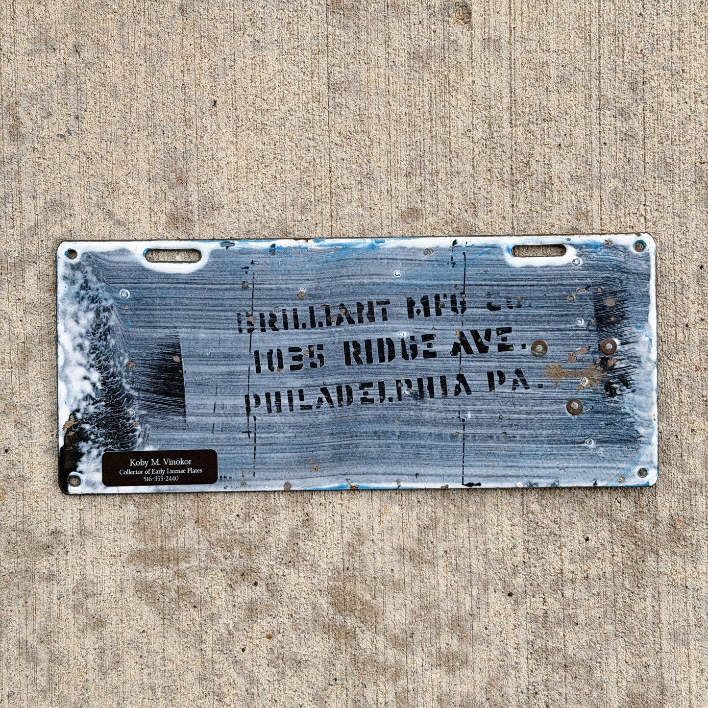 Photo of a 1915 Pennsylvania Porcelain License Plate Auto Tag Garage Decor Vintage 90588 with original patina