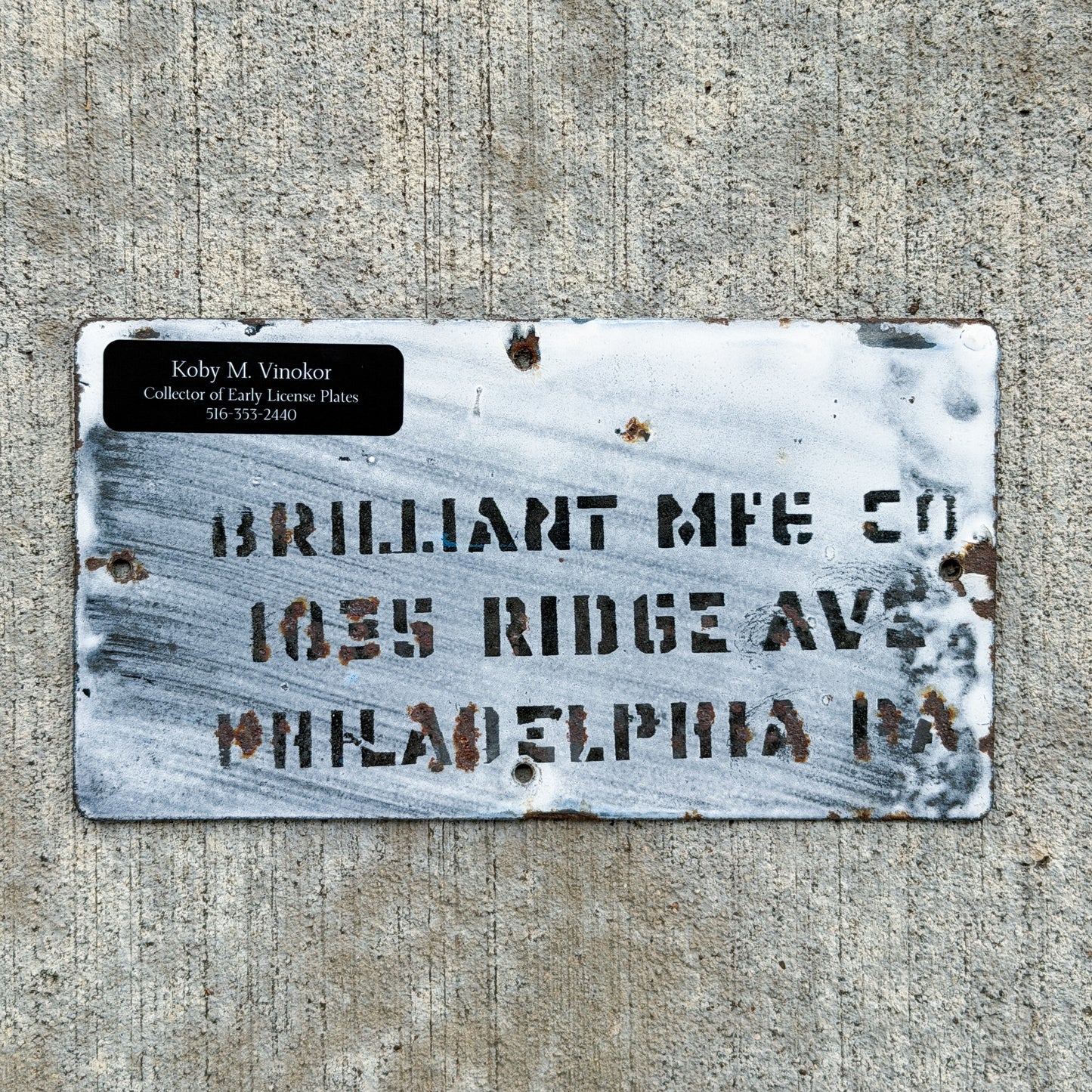 Photo of a 1915 Pennsylvania Porcelain Motorcycle License Plate Auto Tag Garage Decor Vintage Porcelain 04806 with original patina