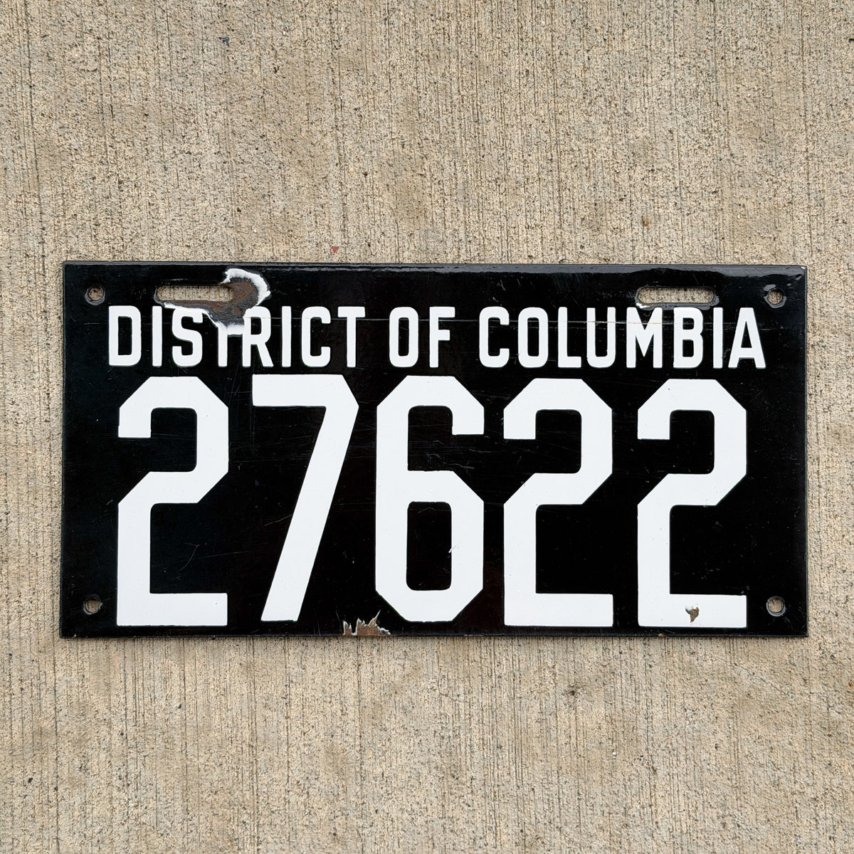 Photo of a 1915 Washington DC Porcelain License Plate Auto Tag Garage Decor Vintage High Quality 27622 with original patina