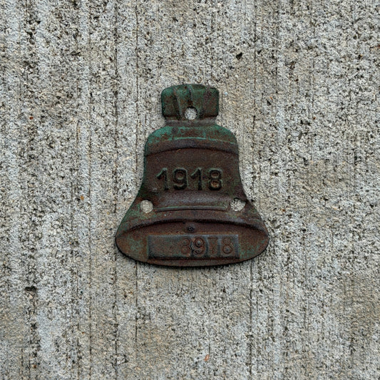 Photo of a 1916 1918 California Porcelain License Plate Auto Tag 1 Vintage Garage Four Digit Tab Badge 8978 with original patina
