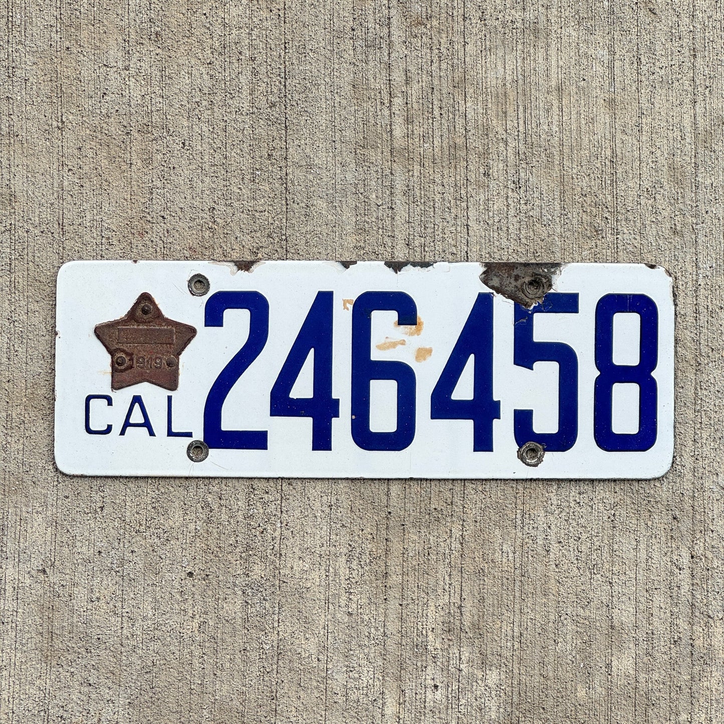 Photo of a 1916 1919 California Porcelain License Plate Auto Tag Garage Decor Vintage Matching Star 246458