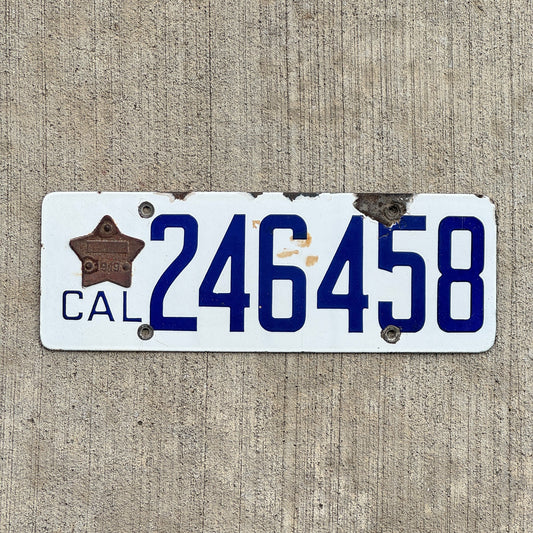 Photo of a 1916 1919 California Porcelain License Plate Auto Tag Garage Decor Vintage Matching Star 246458