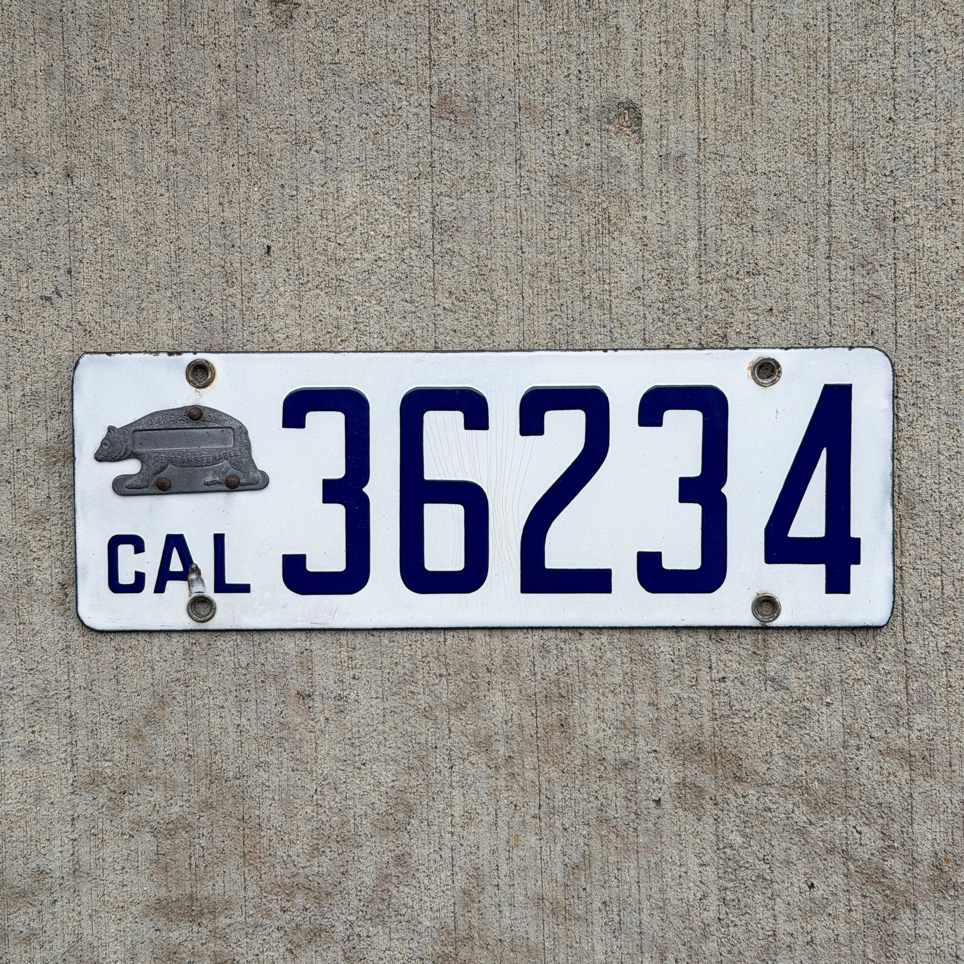 Photo of a 1916 California Porcelain License Plate Auto Tag Garage Decor Vintage High Quality 36234 with original patina