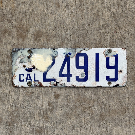 Photo of a 1916 California Porcelain License Plate Auto Tag Garage Decor Vintage Natural 1916 24919 with original patina