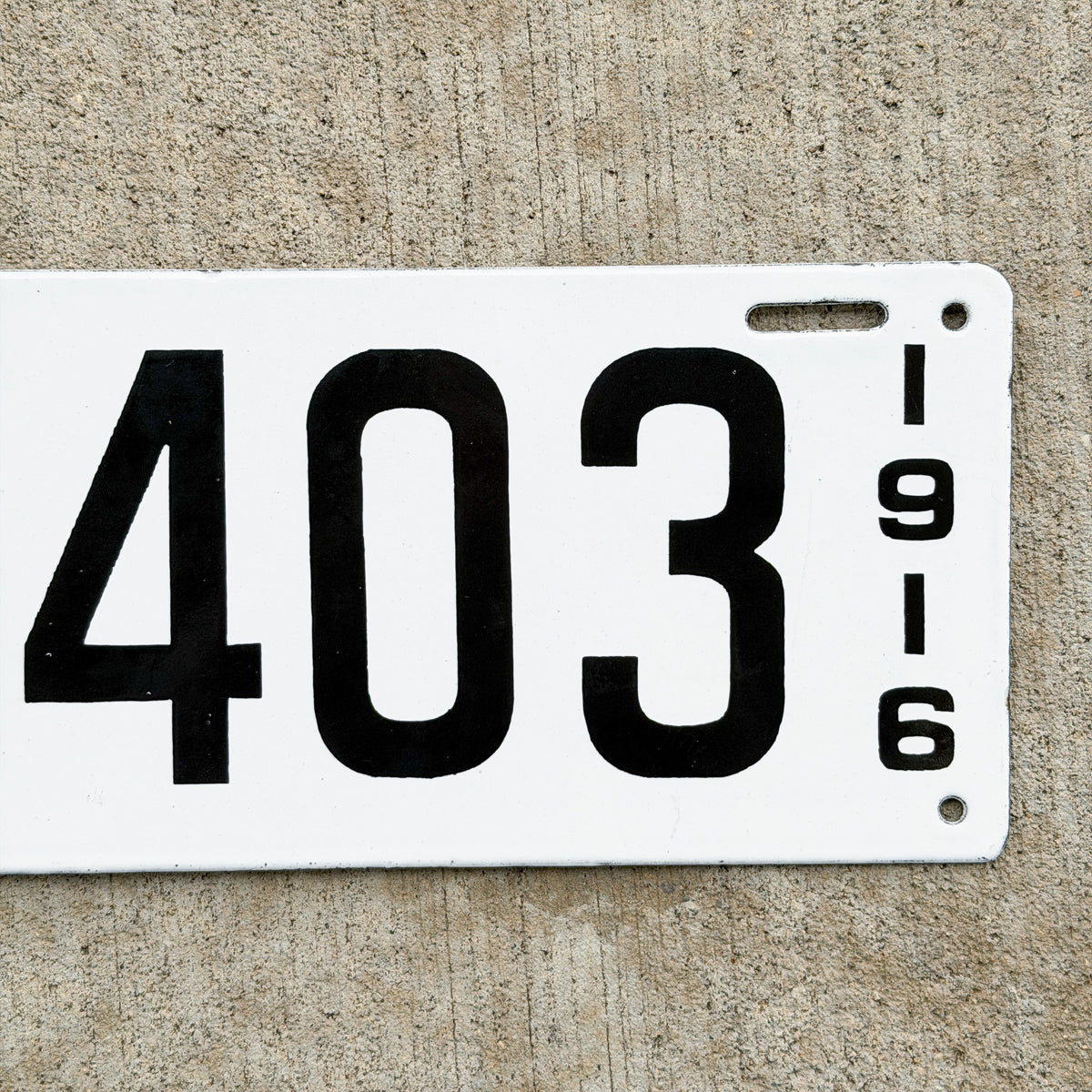 Photo of a 1916 Connecticut Porcelain Commercial License Plate Auto Tag Garage Decor Vintage High Quality Four Digit 3403 with original patina