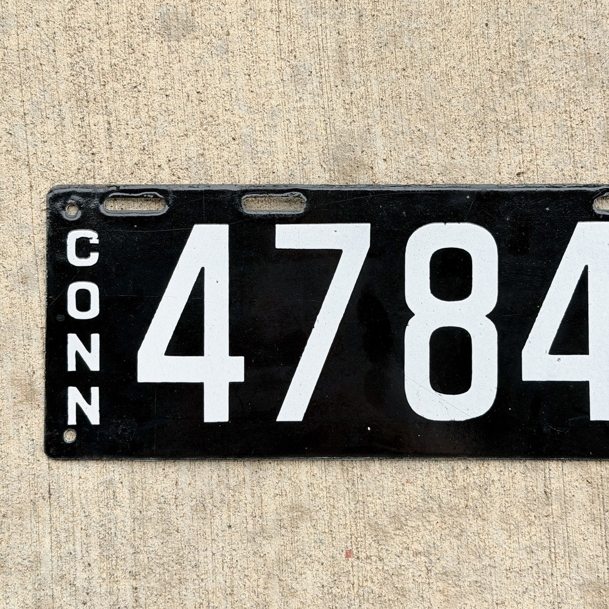 Photo of a 1916 Connecticut Porcelain License Plate Auto Tag Garage Decor Vintage High Quality 47840 with original patina