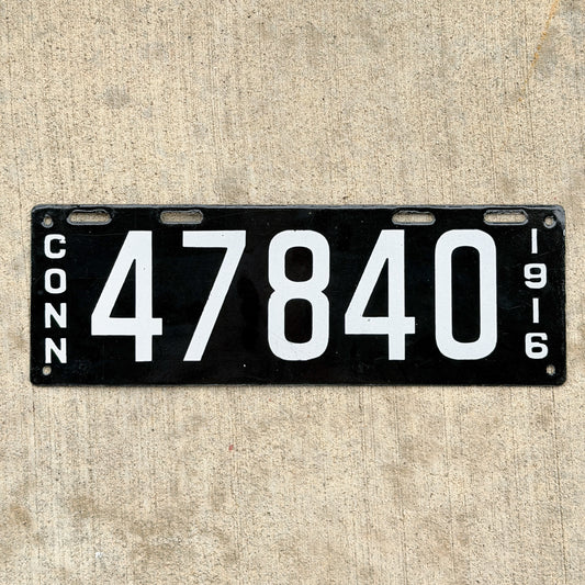 Photo of a 1916 Connecticut Porcelain License Plate Auto Tag Garage Decor Vintage High Quality 47840 with original patina