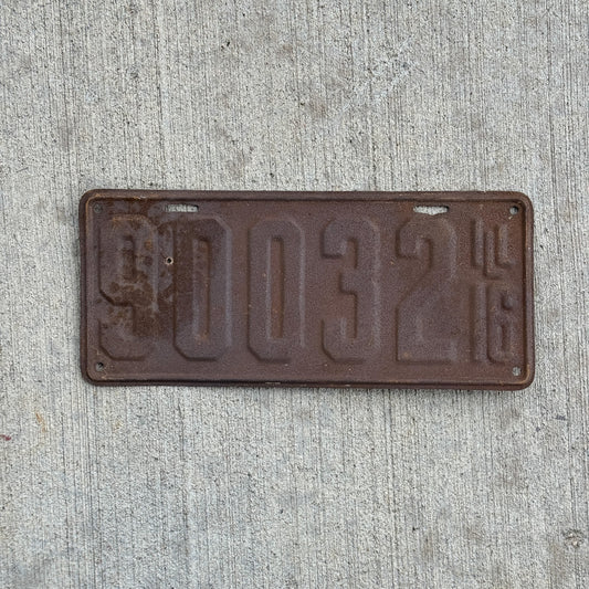Photo of a 1916 Illinois License Plate Auto Tag Garage Decor Vintage 90032 with original patina