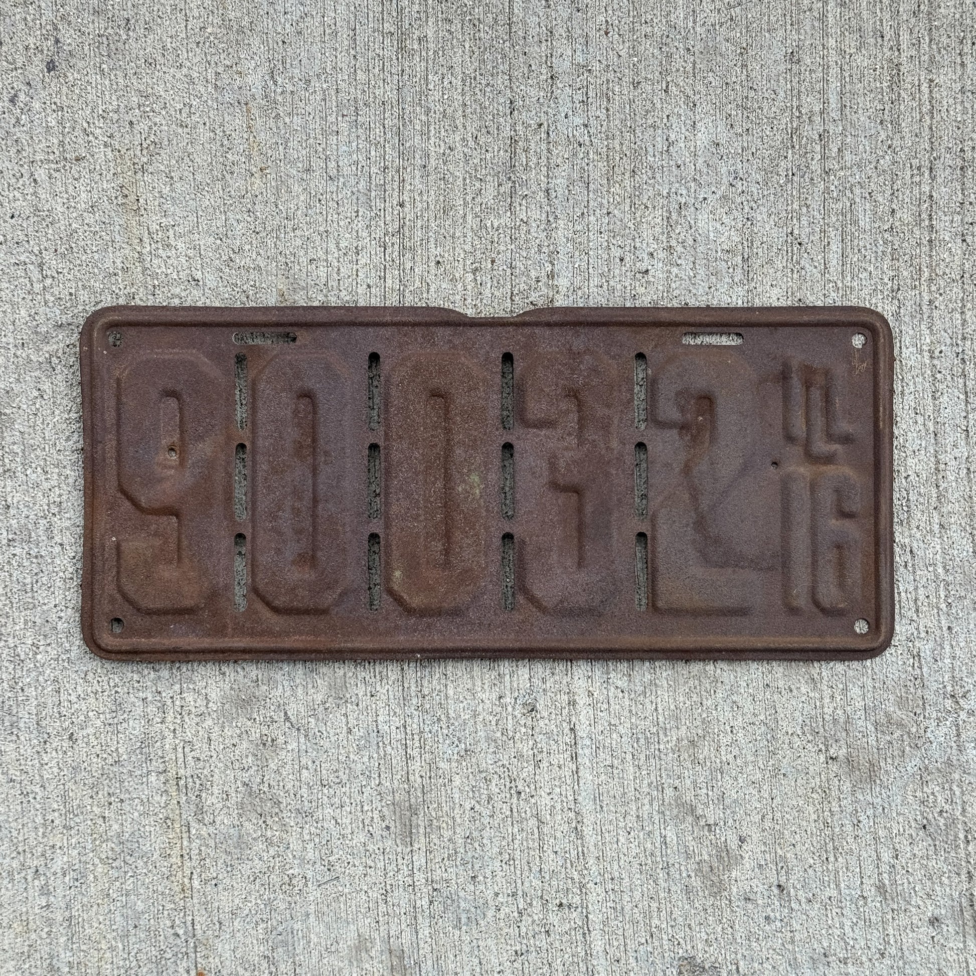 Photo of a 1916 Illinois License Plate Auto Tag Garage Decor Vintage Front Plate Airflow Slots 90032 with original patina