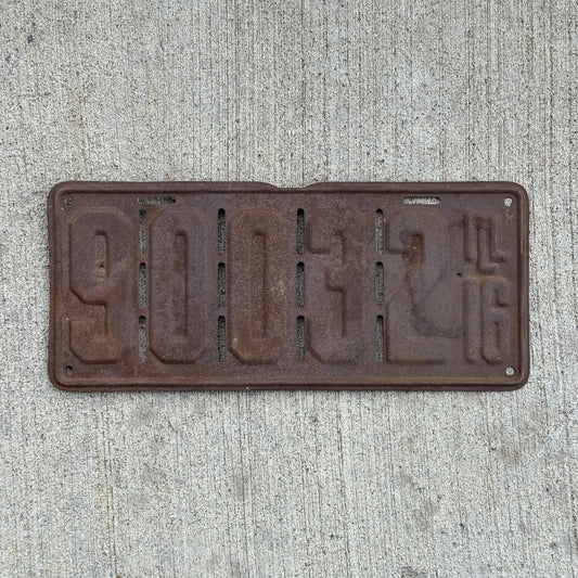 Photo of a 1916 Illinois License Plate Auto Tag Garage Decor Vintage Front Plate Airflow Slots 90032 with original patina
