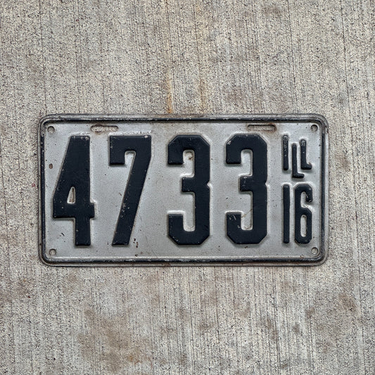 Photo of a 1916 Illinois License Plate Auto Tag Garage Decor Vintage Low Number Four Digit 4733 with original patina