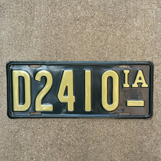 Photo of a 1916 Iowa Dealer License Plate Auto Tag Garage Decor Vintage D 2410 with original patina