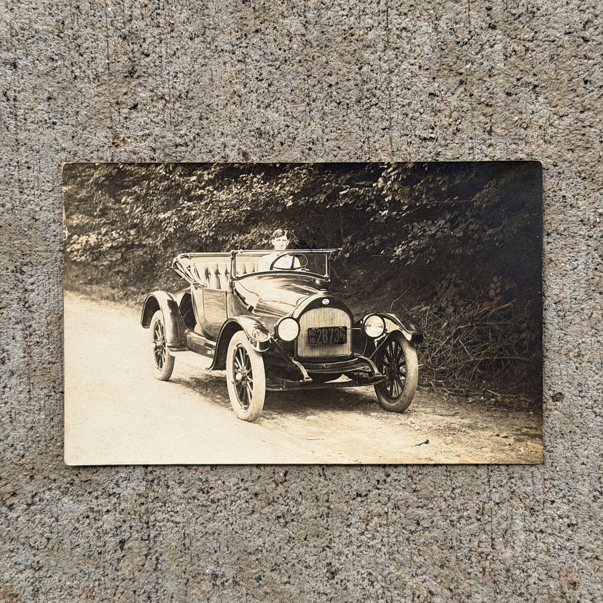 Photo of a 1916 Maryland Postcard Auto Tag Garage Decor Vintage
 Antique Car Photo 28736 with original patina