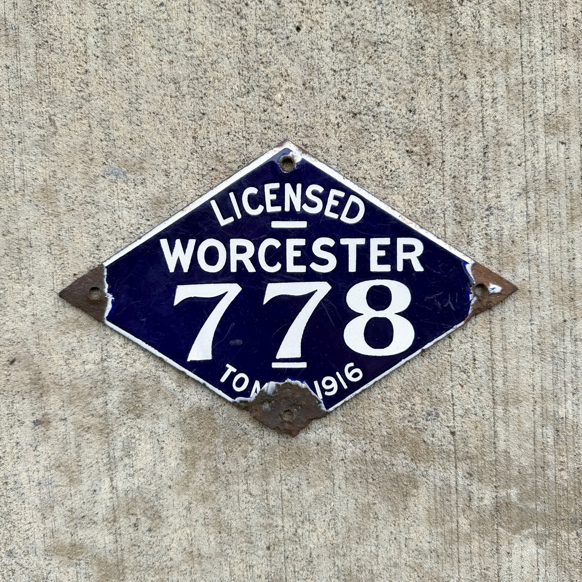 Photo of a 1916 Massachusetts City License Plate Auto Tag Garage Decor Vintage High Quality 778 with original patina