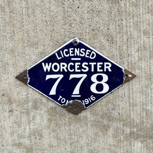 Photo of a 1916 Massachusetts City License Plate Auto Tag Garage Decor Vintage High Quality 778 with original patina