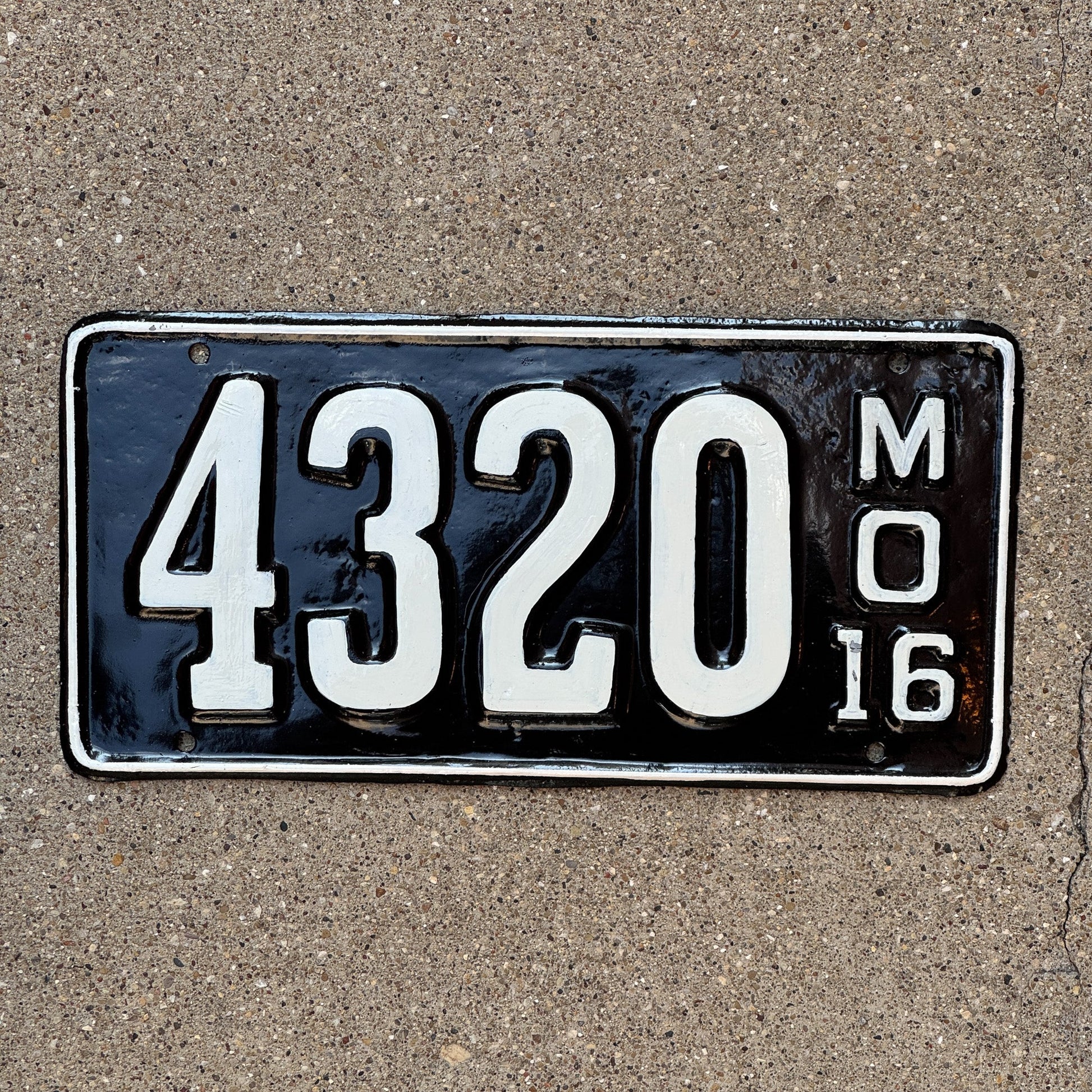Photo of a 1916 Missouri License Plate Auto Tag Garage Decor Vintage Four Digit 4320