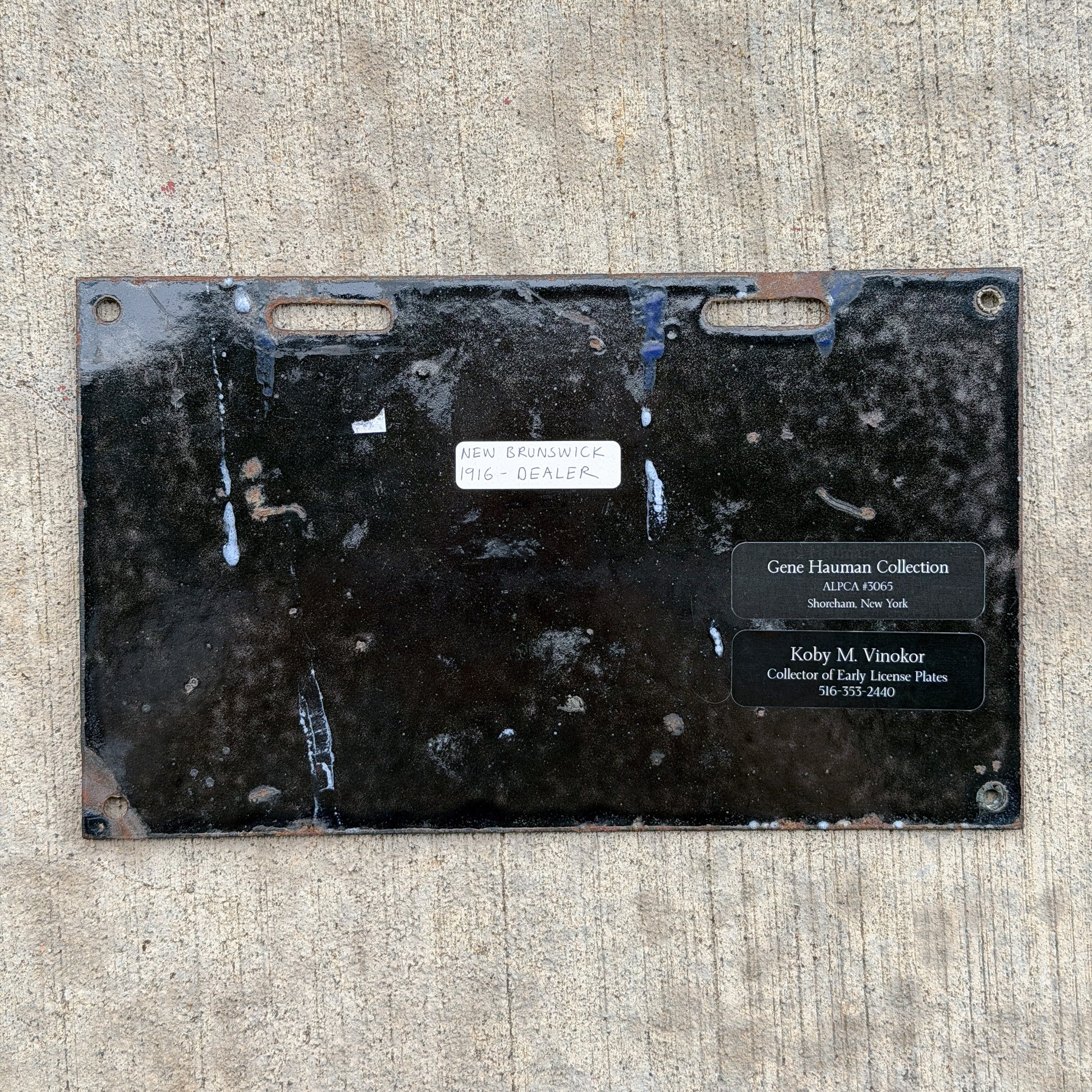 Photo of a 1916 New Brunswick Porcelain Dealer License Plate Auto Tag Garage Decor Vintage High Quality 132 with original patina
