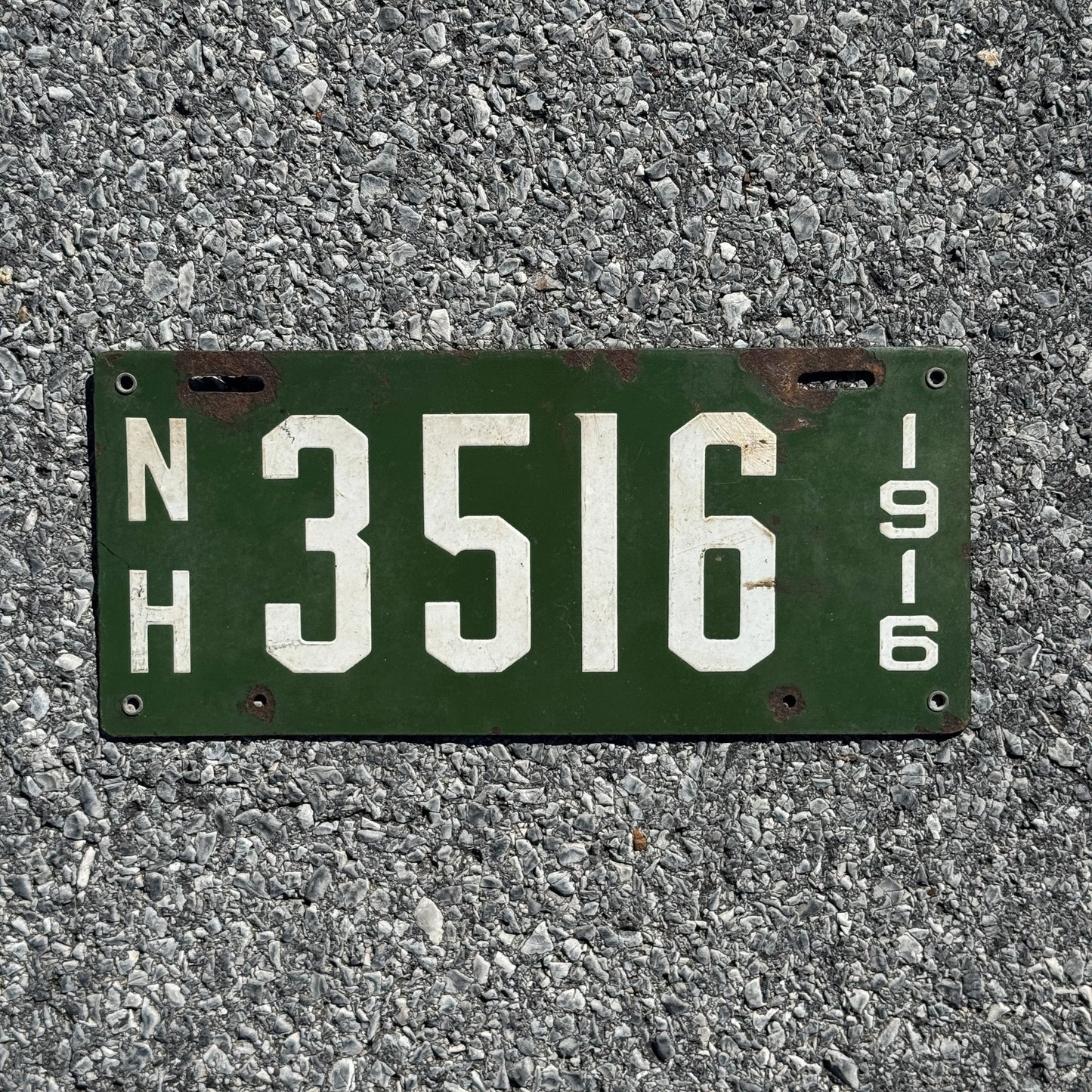 Photo of a 1916 New Hampshire License Plate Auto Tag Garage Decor Vintage Four Digit Low Number 3516