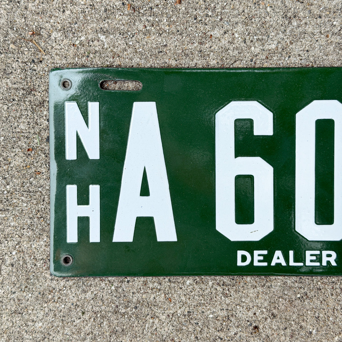 Photo of a 1916 New Hampshire Porcelain Dealer License Plate Auto Tag Garage Decor Vintage High Quality A 60 E with original patina