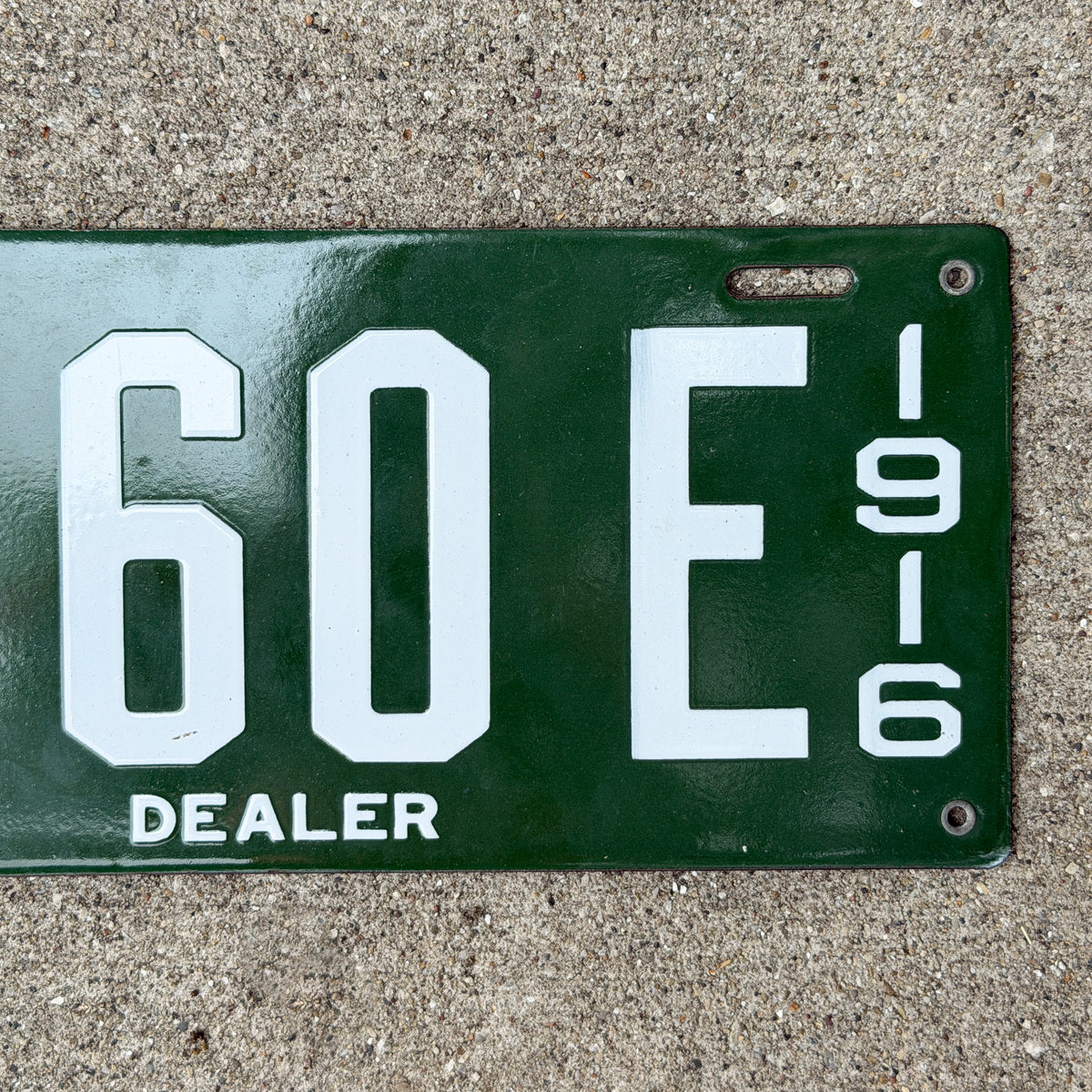 Photo of a 1916 New Hampshire Porcelain Dealer License Plate Auto Tag Garage Decor Vintage High Quality A 60 E with original patina