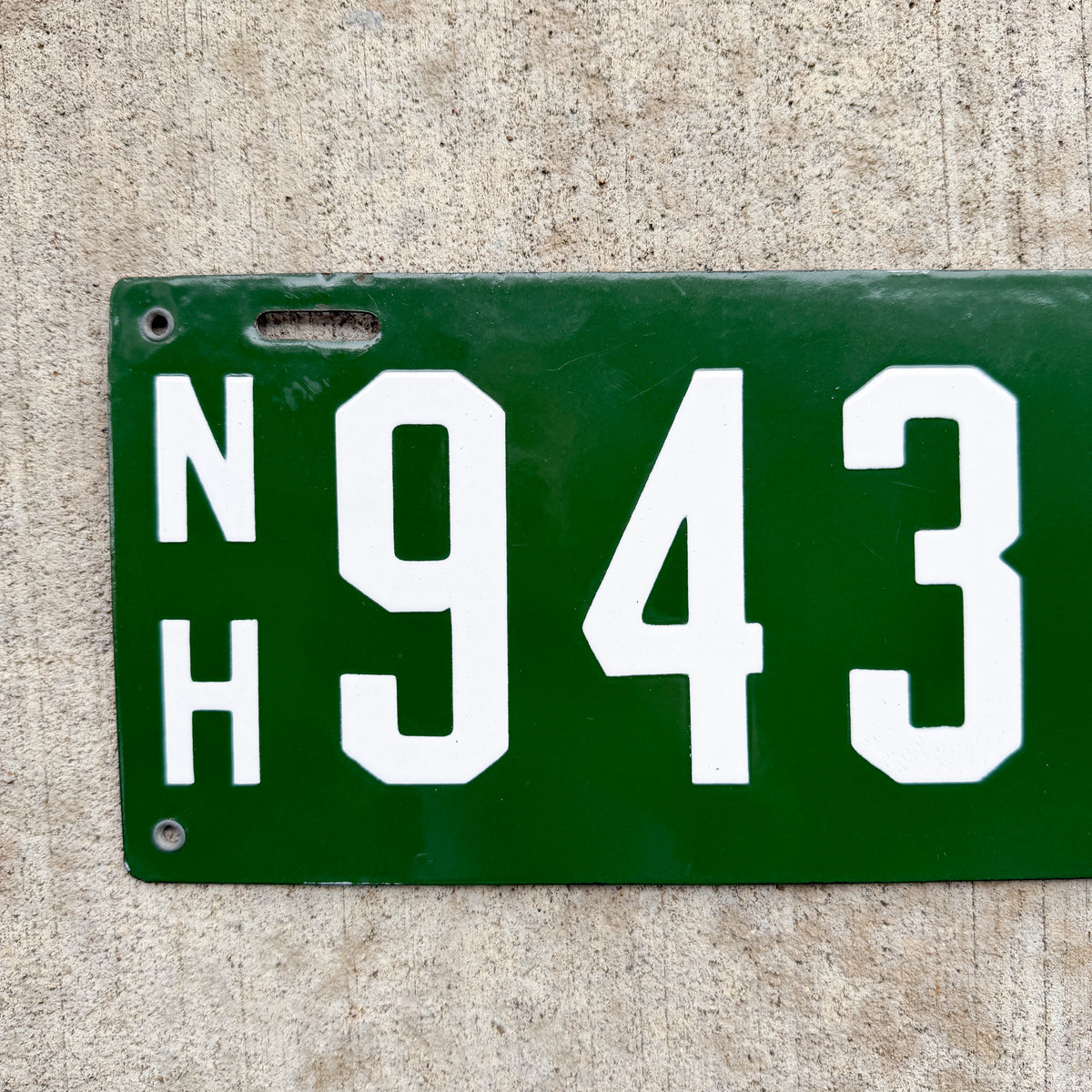 Photo of a 1916 New Hampshire Porcelain License Plate Auto Tag Garage Decor Vintage High Quality 9430 with original patina