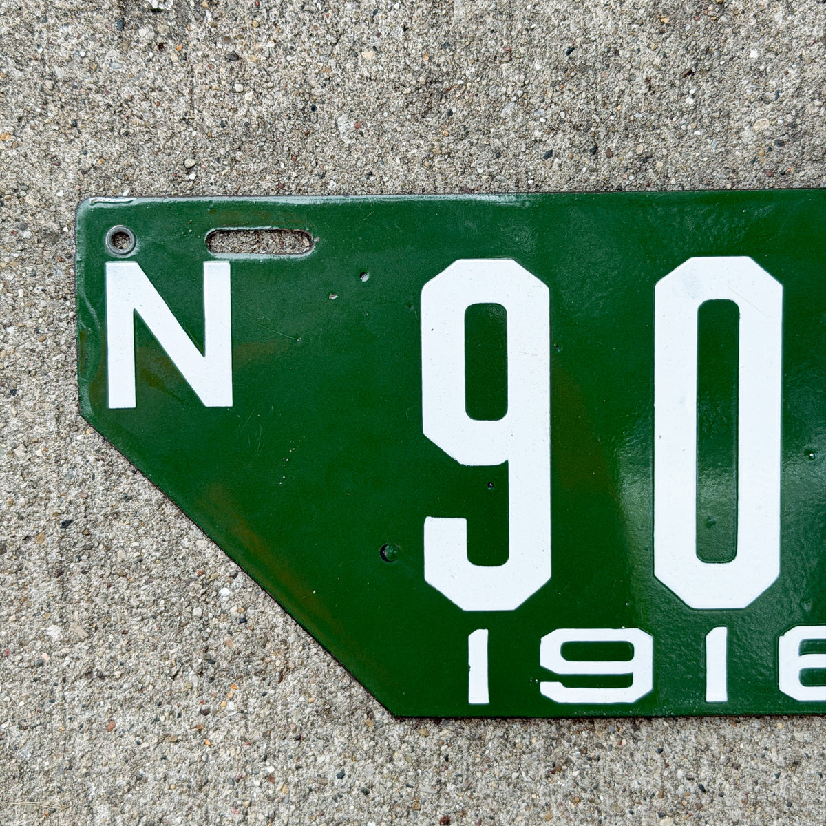 Photo of a 1916 New Hampshire Porcelain Visitor License Plate Auto Tag Garage Decor Vintage Non Resident High Quality 901 with original patina