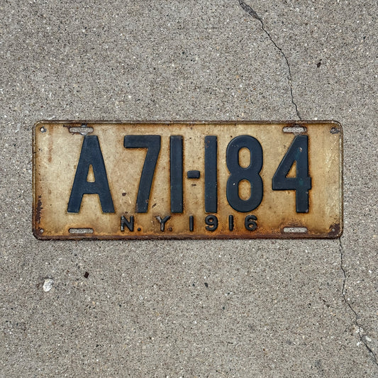 Photo of a 1916 New York License Plate Auto Tag Garage Decor Vintage A 71184