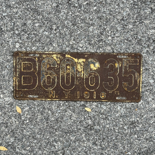 Photo of a 1916 New York License Plate Auto Tag Garage Decor Vintage B60635