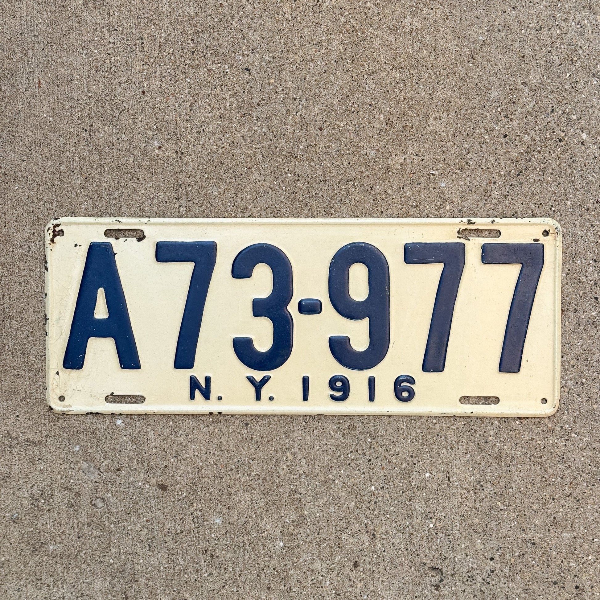 Photo of a 1916 New York License Plate Auto Tag Garage Decor Vintage High Quality A73 977 with original patina