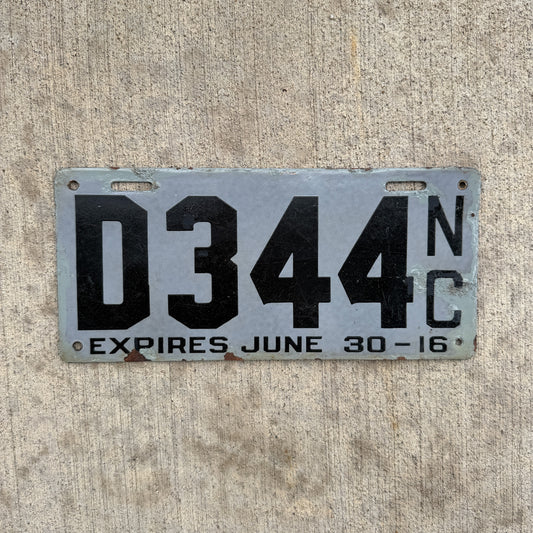 Photo of a 1916 North Carolina Porcelain Dealer License Plate Auto Tag Garage Decor Vintage 344 with original patina