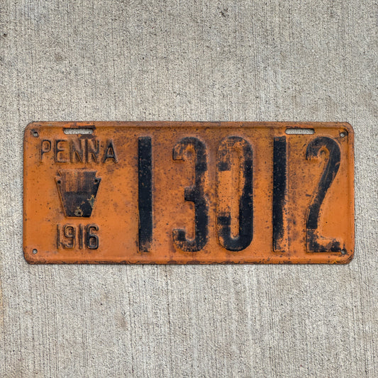 Photo of a 1916 Pennsylvania License Plate Auto Tag Garage Decor Vintage 13012 with original patina