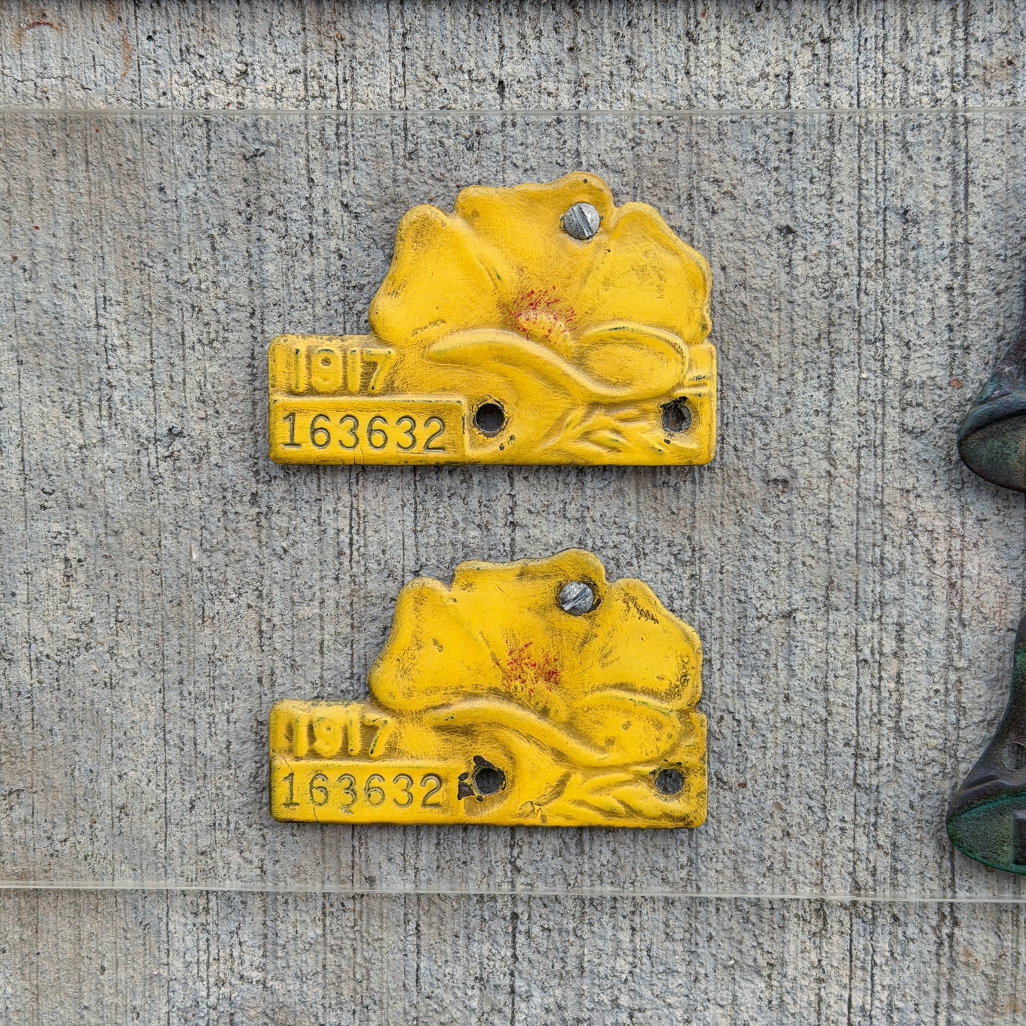 1916 1919 California Porcelain License Plate Pair with Matching Badge Set 163632