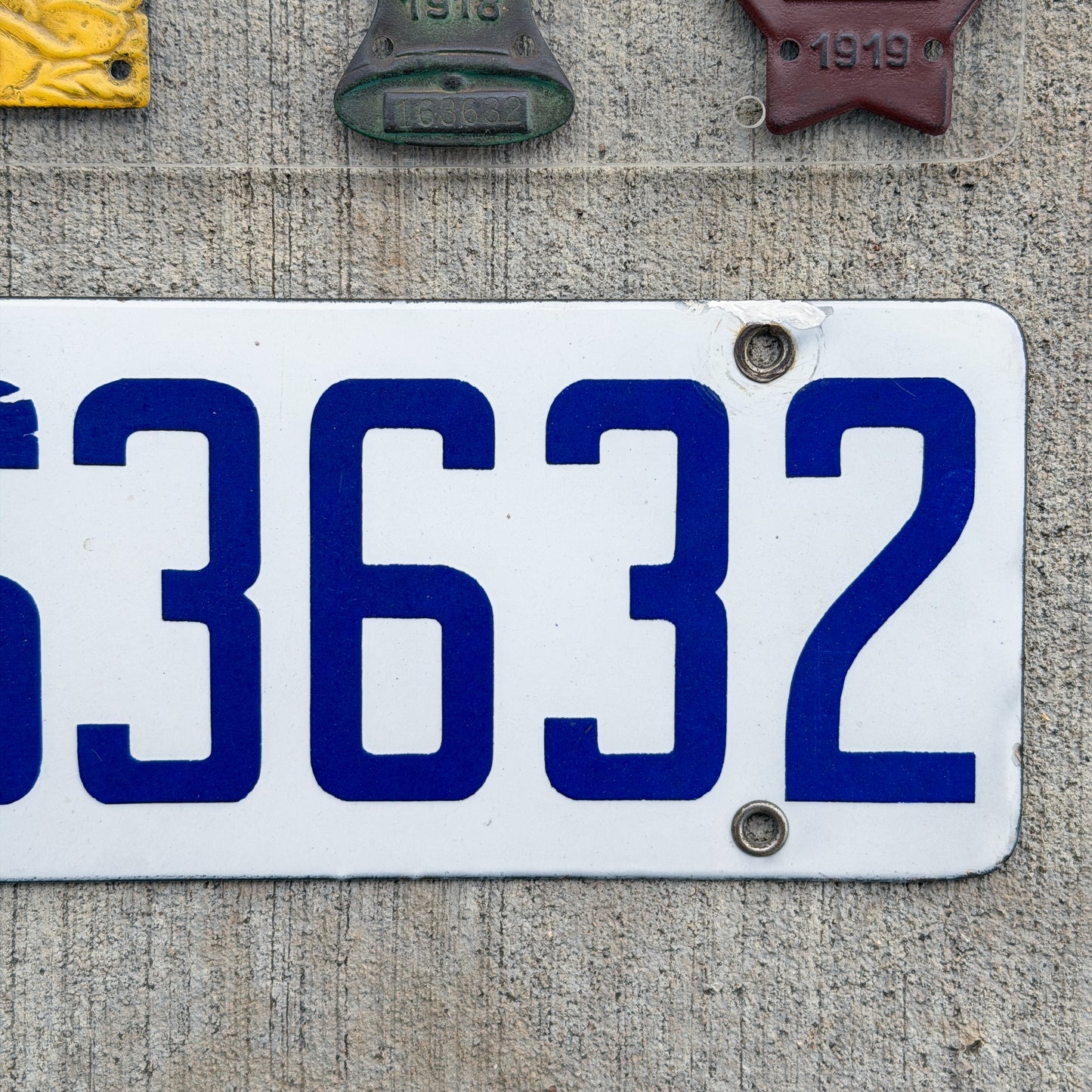1916 1919 California Porcelain License Plate Pair with Matching Badge Set 163632