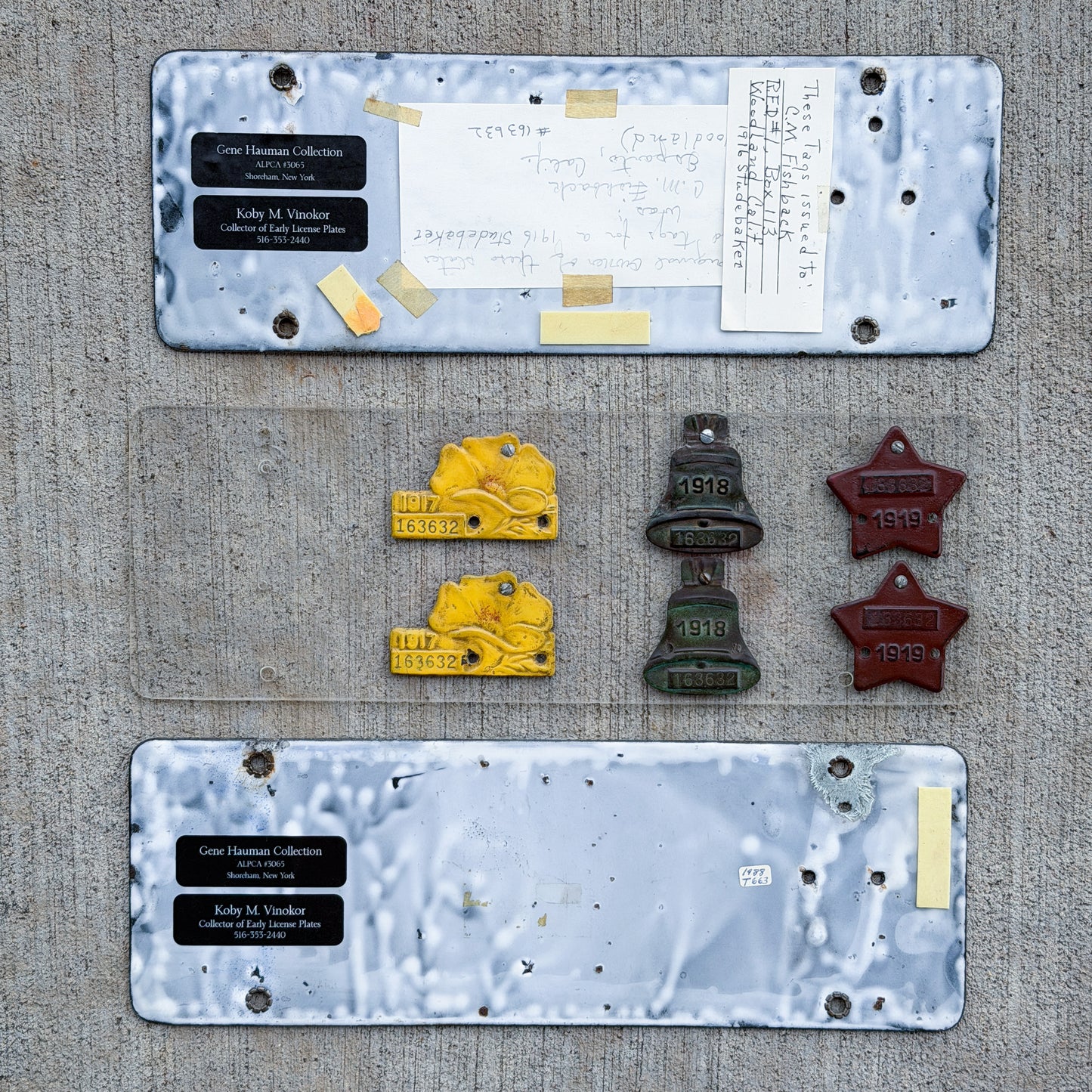 1916 1919 California Porcelain License Plate Pair with Matching Badge Set 163632