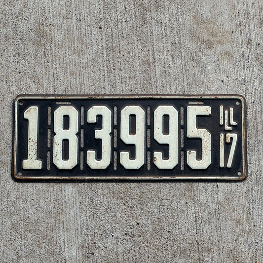 Photo of a 1917 Illinois License Plate Auto Tag Garage Decor Vintage 183 995 with original patina