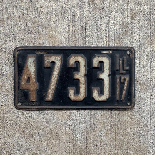 Photo of a 1917 Illinois License Plate Auto Tag Garage Decor Vintage Low Number Four Digit 4733 with original patina