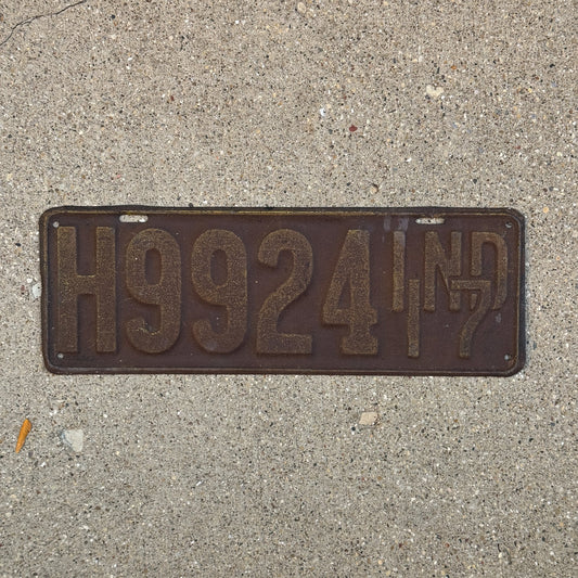 Photo of a 1917 Indiana License Plate Auto Tag Garage Decor Vintage H 9924 with original patina