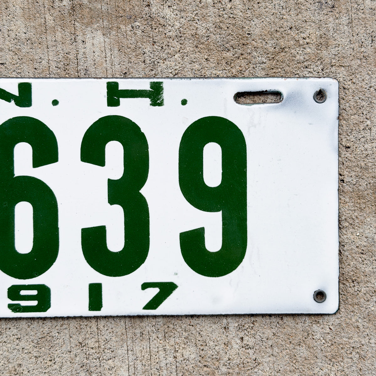 Photo of a 1917 New Hampshire Porcelain License Plate Auto Tag Garage Decor Vintage High Quality 5639 with original patina