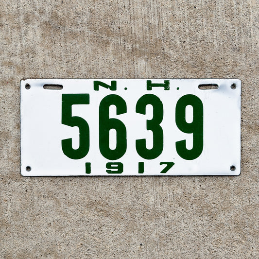 Photo of a 1917 New Hampshire Porcelain License Plate Auto Tag Garage Decor Vintage High Quality 5639 with original patina