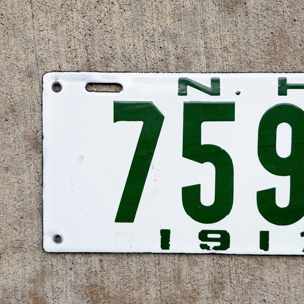 Photo of a 1917 New Hampshire Porcelain License Plate Auto Tag Garage Decor Vintage High Quality 7590 with original patina