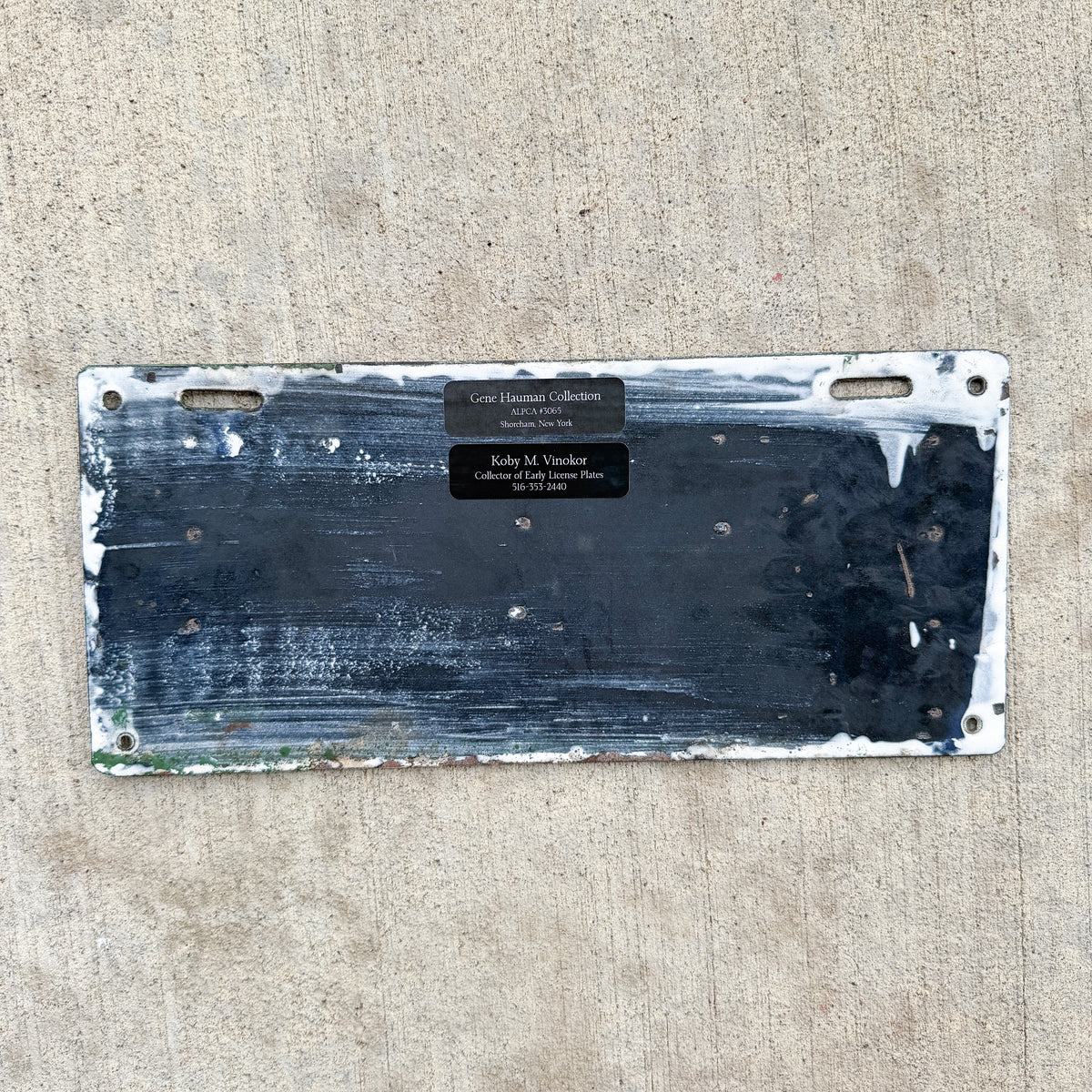 Photo of a 1917 New Hampshire Porcelain License Plate Auto Tag Garage Decor Vintage High Quality 7590 with original patina
