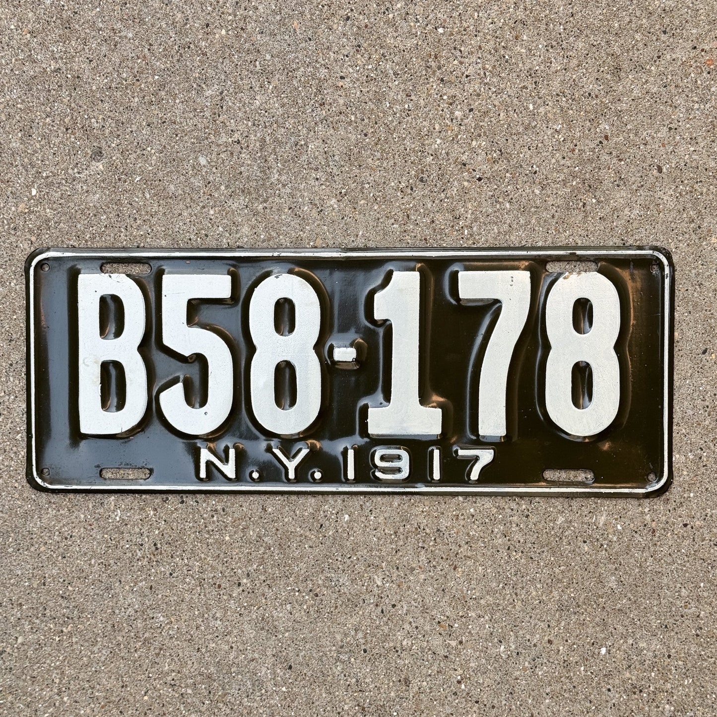 Photo of a 1917 New York License Plate Auto Tag Garage Decor Vintage High Quality B58 178 with original patina