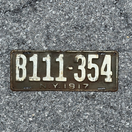 Photo of a 1917 New York License Plate Auto Tag Garage Decor Vintage Repeat Repeating B 111 354