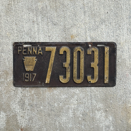 Photo of a 1917 Pennsylvania License Plate Auto Tag Garage Decor Vintage 73031 with original patina