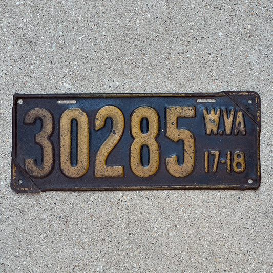 Photo of a 1917 West Virginia License Plate Auto Tag Garage Decor Vintage 30285