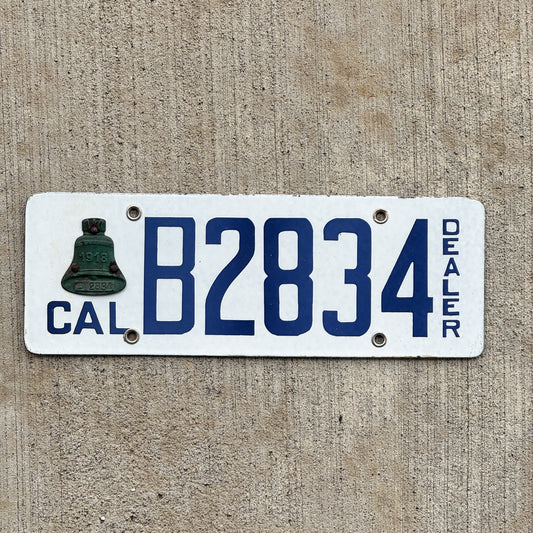 Photo of a 1918 California Porcelain Dealer License Plate Auto Tag Garage Decor Vintage High Quality B 2834 with original patina