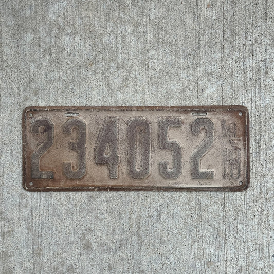 Photo of a 1918 Illinois License Plate Auto Tag 2 Vintage Garage Rear Plate 234052 with original patina
