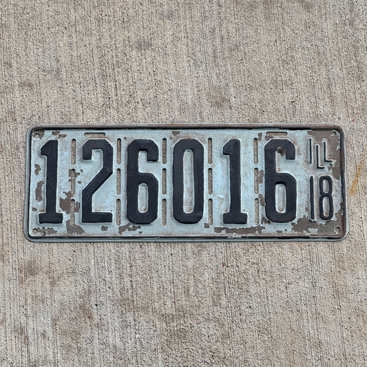Photo of a 1918 Illinois License Plate Auto Tag Garage Decor Vintage 126 016 with original patina
