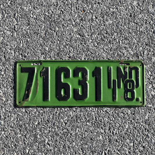 Photo of a 1918 Indiana License Plate Auto Tag Garage Decor Vintage 71631
