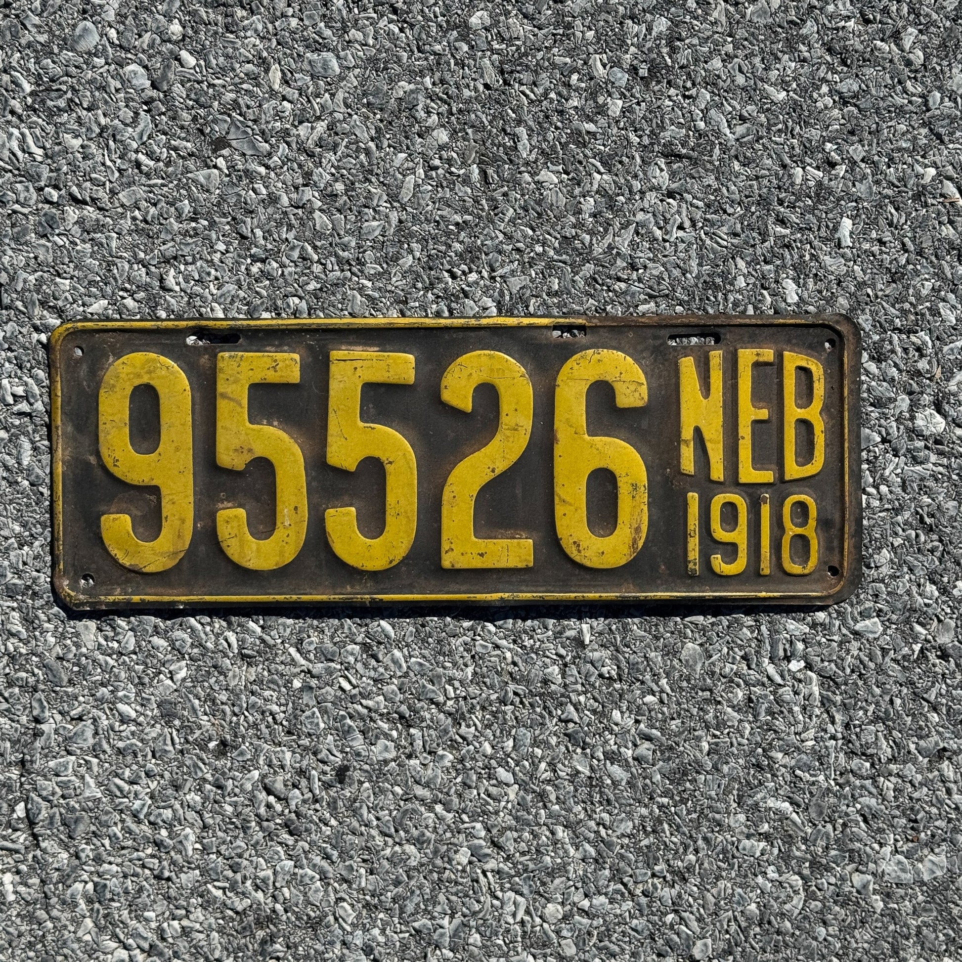 Photo of a 1918 Nebraska License Plate Auto Tag Garage Decor Vintage 95526